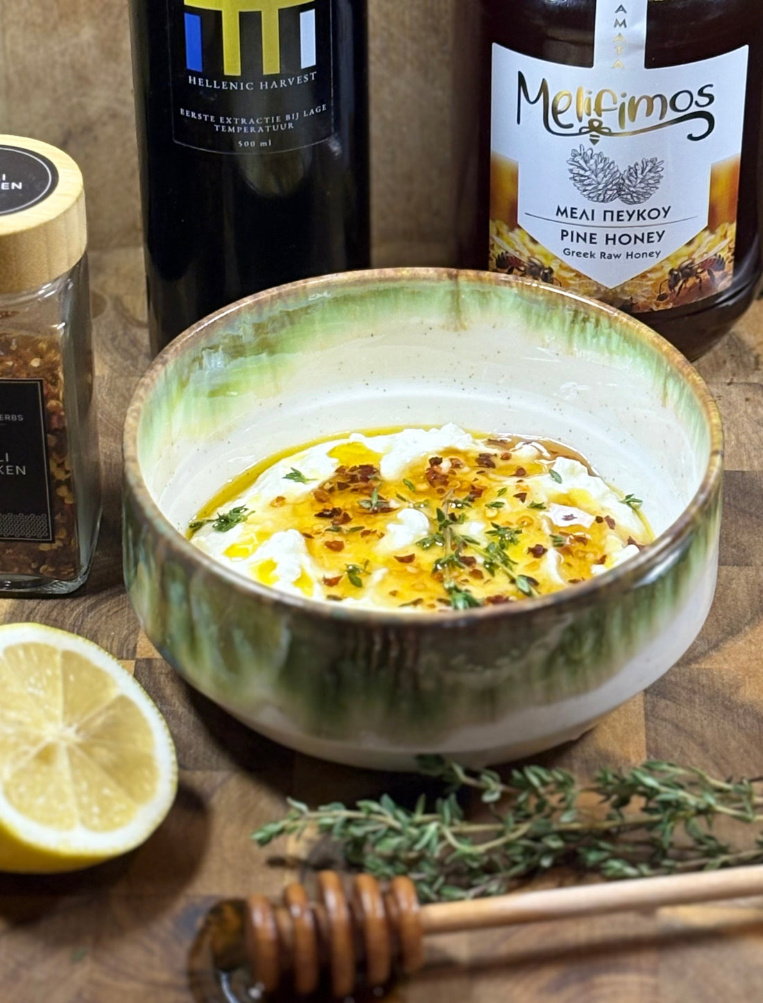 Geklopte feta met hot honey